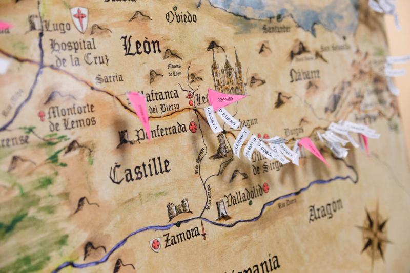 The map of the Camino de Santiago trail charting the virtual journey of many of Hathaway's clients. BY LAUREN ZAKNOUN
