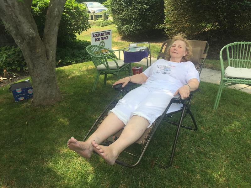 Susan Bryan goes to St. Peter's, so she stopped by for acupuncture and to donate to the church's latest project-- a labyrinth on Rex Field. BY ANGIE HILSMAN