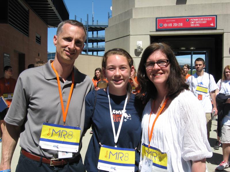 Sarah Smialek poses with Bill and Denise Richard, the parents of eight-year-old Martin Richard,who lost his life in the Boston Marathon bombing. Project 351 does a walk to raise money for the foundation made in Martin's name. COURTESY SARAH SMIALEK