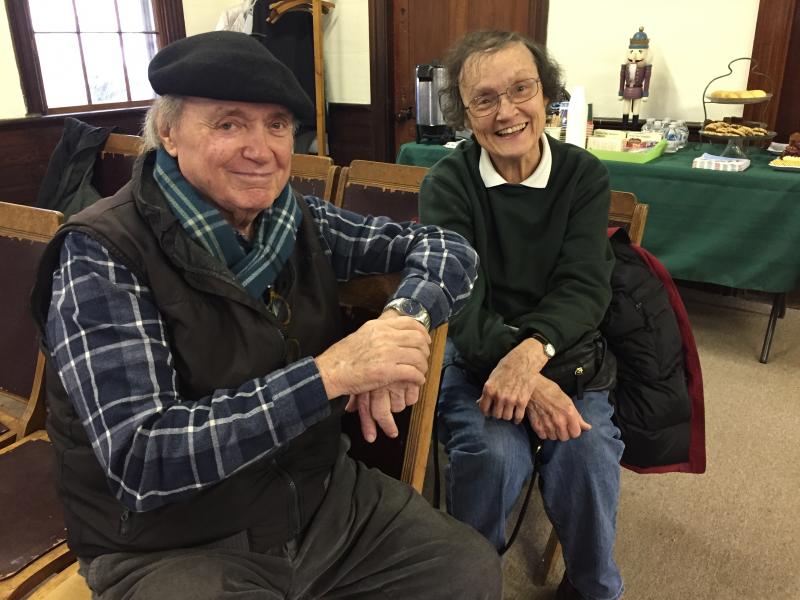 The Historical Commission's Bob Harding and Marcia Beardsley enjoy the fluters' performance. BY ANGIE HILSMAN