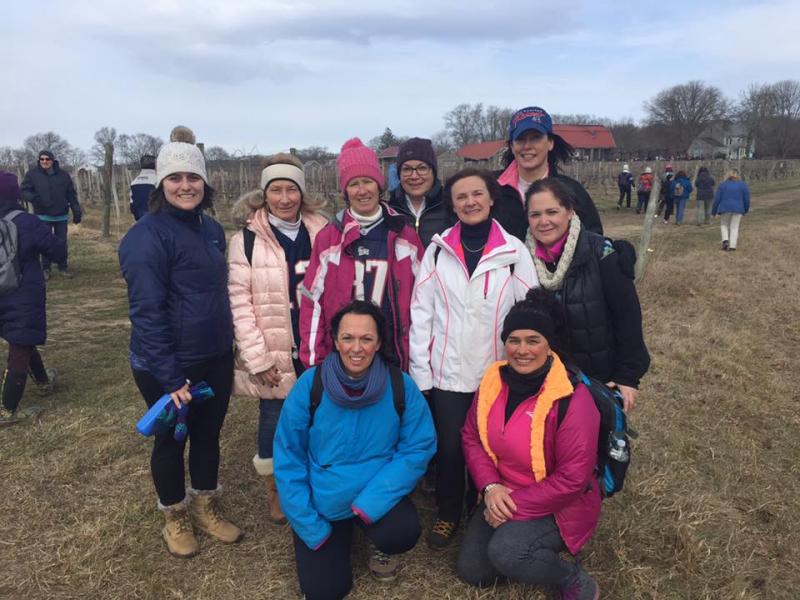 Allison Francisco of Marion, Annita Donovan of Marion, Mary Molgrew of Sandwich, Deborah Capra of West Wareham, Nela Massaro of Dartmouth, Janet Bessey of West Wareham, Beth Young of Marstons Mills, Rosa Francisco of Marion, and Colleen Roy of Wareham pose at the vineyard. BY ANGIE HILSMAN