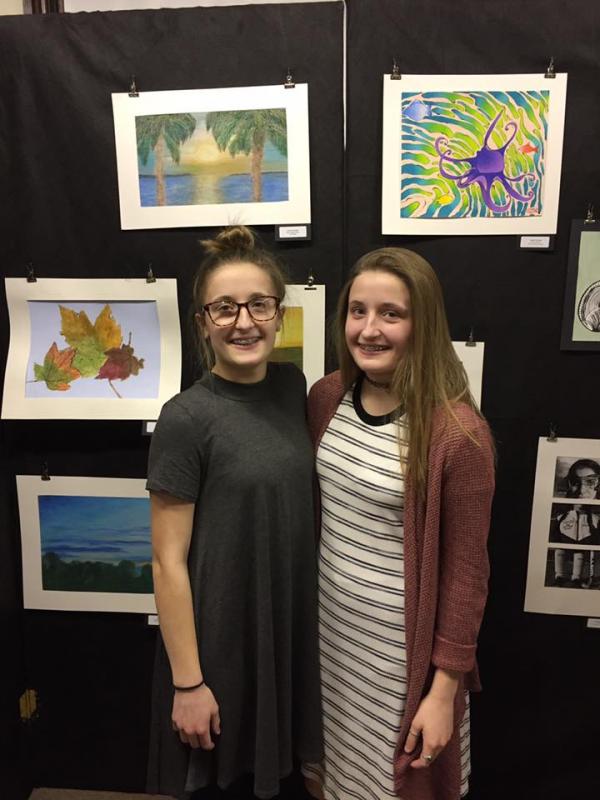 (Left) Alivia Pimental uses oil pastel to create landscape drawings that she hopes evoke a sense of calm and peace. (Right) Madeline Pimental explores patterns that are naturally found in animals, and alters colors and shapes to allow the viewer to see the animals in a new light. COURTESY DARTMOUTH PUBLIC SCHOOLS