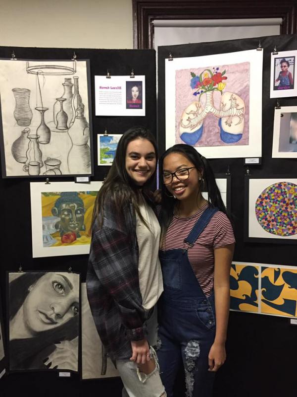 (Left) Hannah Leavitt’s focus is on people who make a difference in her life. (Right) Jordan Sparks uses both literal and figurative imagery to convey human reaction and emotion. COURTESY DARTMOUTH PUBLIC SCHOOLS