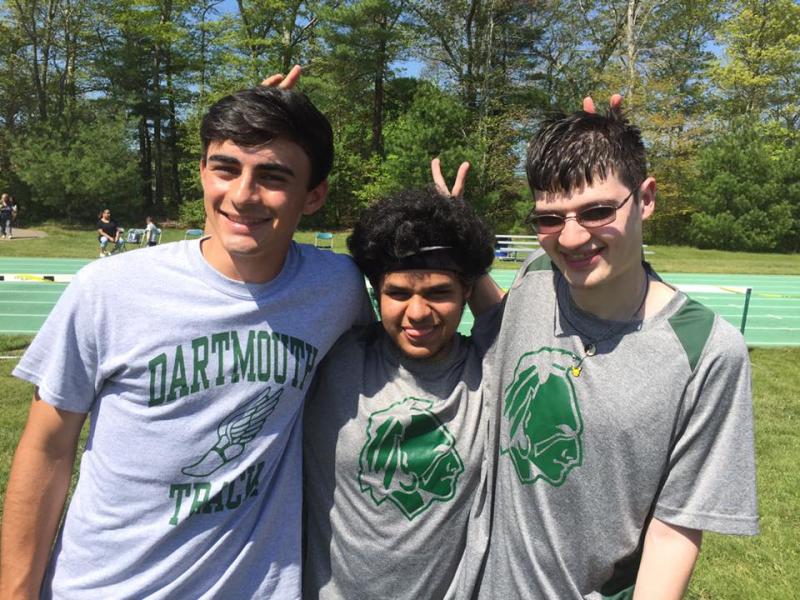Dartmouth High students Ben Paine, Roland Abiramia, and Nick Nunes grow ears for a photo. BY ANGIE HILSMAN