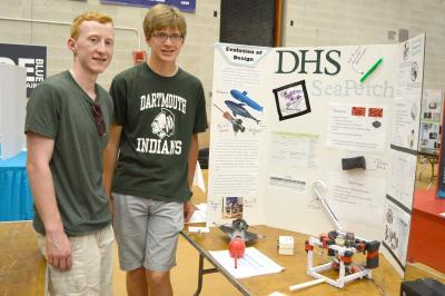 Daniel McCormack, 18, and Jacob Oliveira, 17, of Dartmouth High School competed during the National SeaPerch Challenge with their robot, Roger. BY SETH THOMAS