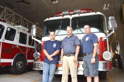 Three firefighters in attendance were recently promoted. From left to right: Lt. Jeff Costa Jr., Captain Jeff Costa and Captain Tim Lancaster. Photo by: Seth Thomas BY SETH THOMAS