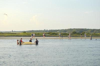 A group of interns prepares to unleash the rubber ducks onto the water of Allens Pond. BY SETH THOMAS