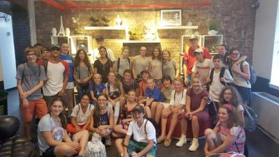 Students from the eighth grade class take a moment to rest in New York City. The group will spend four days plotting out daily activities and meals. COURTESY FRIENDS ACADEMY