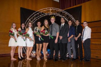 The Homecoming Court from left to right: Jackie Carrig, Amelia Demelo, Emma Couto, Mia Rapoza, Casey Allaire, Will Saunders, Rober Fernandes, Jeffrey Chica, Marc Zaknoun, and Jack Charbonneau.