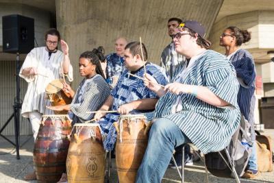 An African drum ensemble performed during the event, livening up the crowd and even coaxing some into dancing. BY LAUREN ZAKNOUN