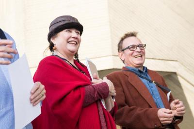 Angelina Marino Heidel and husband Joel Heidel both spoke at the event and thanked the UMass community for their support. BY LAUREN ZAKNOUN