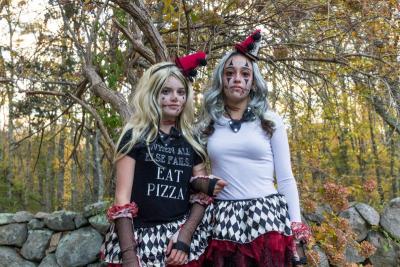 Harlequin twins Sarah Giosa, 13, and Sabrina Pires,13, ready to creep out some hikers. BY LAUREN ZAKNOUN