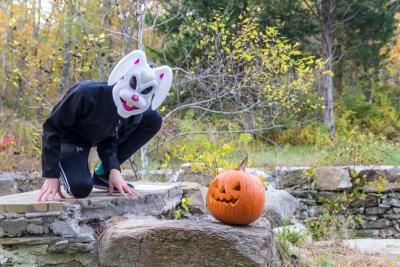 Nate Stone, 13, was one of nine 8th graders from Dartmouth Middle School who volunteered to scare unsuspecting hikers. BY LAUREN ZAKNOUN