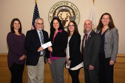 (Left to right) Benefits Clerk Melissa Jerome, Town Administrator David Cressman, Town AccountantDonna Fernandes, Personnel Administrator Melissa Medeiros, Blue Cross Account ExecutiveAdam Thornton, and MIIA Wellness Representative Courtney Hernand. COURTESY MAGGIE SHEEHAN/ BLUE CROSS BLUE SHIELD OF MASSACHUSETTS