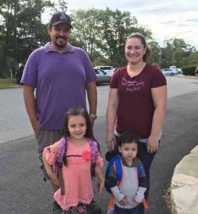 The Noia family - including dad Jeff, mom Sarah, and little brother Jeremy, 1 - says goodbye to five-year-old Rylee, who is starting her first day in kindergarten at the Potter School. The Noia family says goodbye to five-year-old Rylee, who is starting her first day in kindergarten at the Potter School.