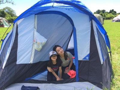 Susan Sit with daughter Luella Lam, 8, in their brand new tent.