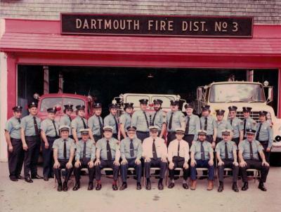 An early photo of the firefighters at the State Road fire station (year unknown). Photo courtesy: Fire District No. 3