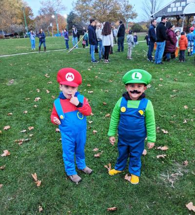 Milo Martin, 4, as Mario and Julian Juan, Jr., 4, as Luigi, met by coincidence at the event. Photo courtesy: Dartmouth YMCA