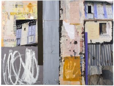 Dartmouth, MA news - artists profile - “Shuttered,” 2015. Mixed media on canvas. Image courtesy: Gayle Wells Mandle