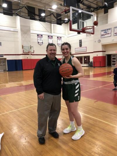 Dartmouth Week - Dartmouth, MA news - Sports - Coach Scott Richards with Oliveira shortly after she reached her 1,000th career point. Photo courtesy: Scott Richards
