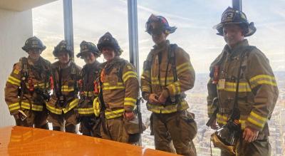 Dartmouth Week - Dartmouth, MA news - The firefighters at the top of the skyscraper. Photo courtesy: Devin Madeira