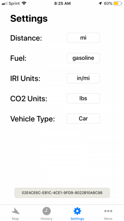 Different settings on the app allow users to input vehicle type (car or truck) and fuel type (gasoline or diesel).