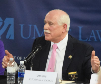 Dartmouth Week - Dartmouth, MA news - Sheriff Hodgson speaking at a UMass Dartmouth panel on sanctuary cities in 2017. Photo by: Douglas McCulloch