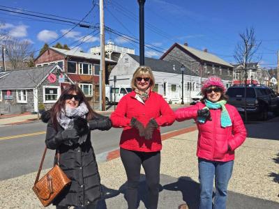Dartmouth Week - Dartmouth, MA news - coronavirus - Friends Barbara Bell, Elizabeth Carbone, and Mary Hurwitz touching elbows in Padanaram