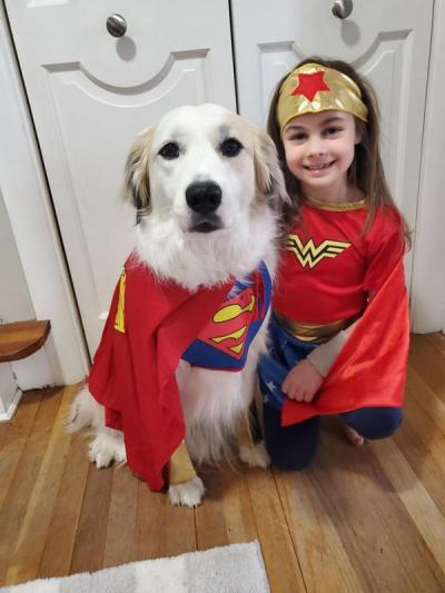 Charlotte Lantz, 6, dressed as Wonder Woman with rescue dog Luna, AKA Super Luna Girl. Photo courtesy: Jennifer Lantz