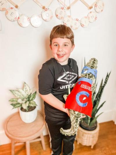 Third grader at Potter School Braydon Sousa with “Super Croccy”, who has super speed and invisibility as its powers. Photo courtesy: Jessica Oliveira Third grader at Potter School Braydon Sousa with “Super Croccy”, who has super speed and invisibility as its powers. Photo courtesy: Jessica Oliveira