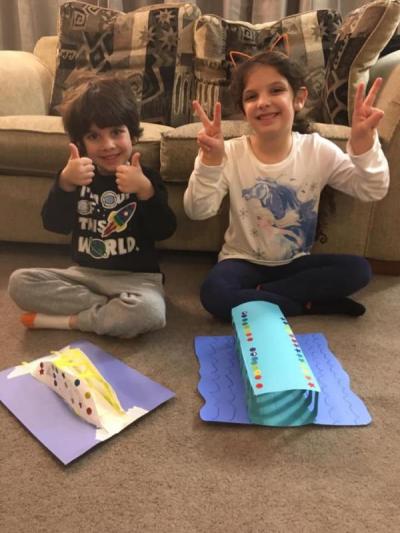 Hunter Lauzon, 4, shows off his bridge with his sister Samantha, 6. Photo courtesy: Jody Lauzon