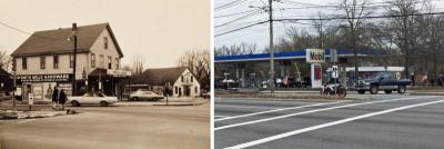 Faunce Corner, on the other hand, has changed a lot over the years. A Mobil station stands on the southeast corner where Smith Mills Hardware once stood. Courtesy: DHAS