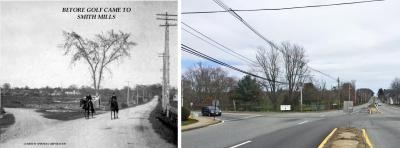 Although the roads are much wider (and paved), with cars instead of horses, the junction at Hathaway and State Roads is still recognizable. Courtesy: DHAS
