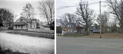 The old Smith Mills Friends Meeting House once stood at the corner of Tucker Road and Route 6. Courtesy: DHAS