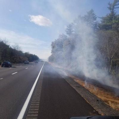 Smoke from one of the blazes set along I-195 Westbound on Election Day. Courtesy: Dartmouth Police Department