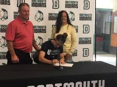 Samara Turgeron is officially headed to Lasall College, as her parents Shaun Turgeron and Shondee Turgeon look on. Dartmouth Week - Dartmouth, MA news