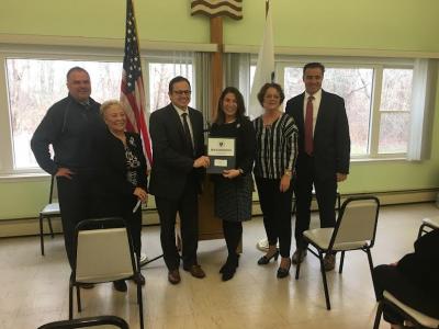 Among those in attendance were, from left, State Rep. Chris Markey; Dartmouth Friends of the Elderly president Maria Connor; Michael Mattos, chair of the Dartmouth Housing Authority Board of Commissioners; Lt. Gov. Karyn Polito; Connie Desbiens, executive director of the Dartmouth Housing Authority; and Town Administrator Shawn MacInnes.