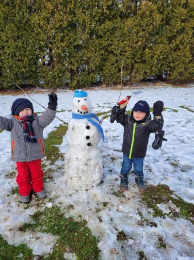 Xander (left) and Jameson Anuszczyk celebrate a job well done. Photo courtesy: Jennifer Mawson Anuszczyk.