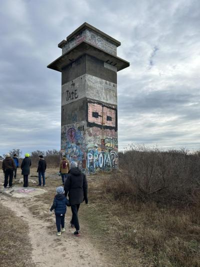 During the nature walk, the group passed by a World War II watchtower that served as a lookout for German submarines.