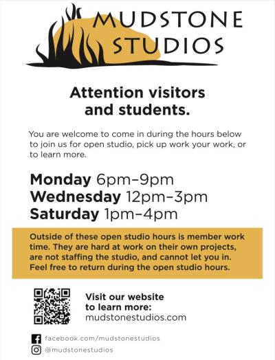 pottery, open studio, ceramics, mudstone, clay, 