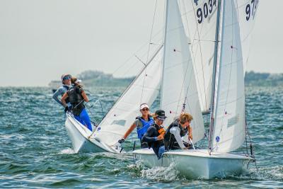 Young sailors were facing some unpredictable winds on the course. Photo by Fran Grenon of Spectrum Photo