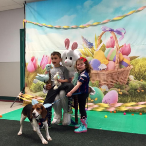 Dartmouth Week - Dartmouth, MA news - Brady and Kathryn Laviolette and their dog Shadow take a photo with the Easter Bunny at last year’s Humane Society Easter Extravaganza. Photo: Kate Robinson
