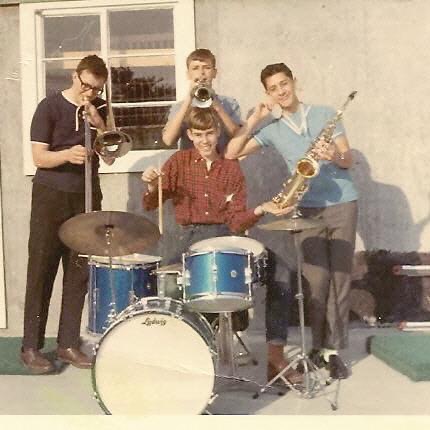 Dartmouth High band members Dave Hastings, George Blier, Harry Teachman, David Stimson with their instruments back in 1968.