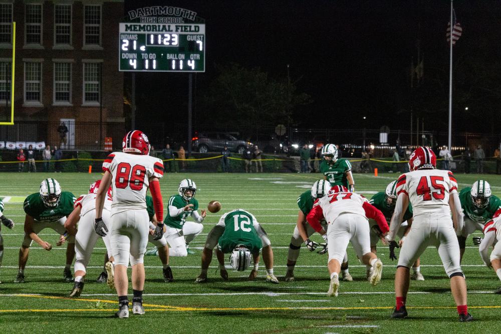 Dartmouth long snapper Ray Gramlich hikes the ball for what would be the game-winning field goal.