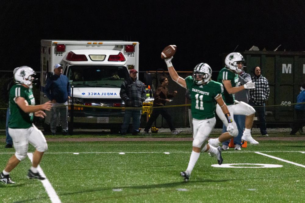 Senior cornerback Graham White takes a victory lap after making the game-sealing interception.
