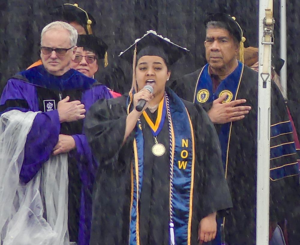 Kianna Wilson, who was graduating with her peers on Thursday, sang the National Anthem.