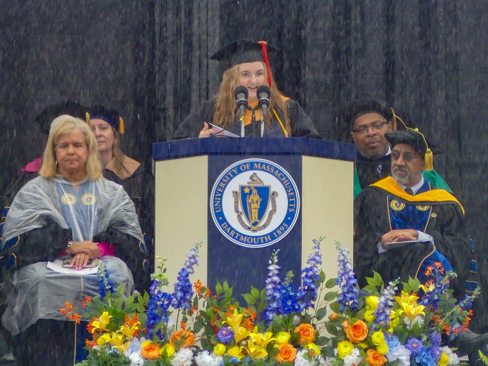 Student Alexis Petty giving her commencement speech.