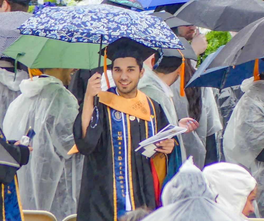 Joseph Marques, this past year’s UMass Dartmouth Theater Company president, gets ready to graduate.