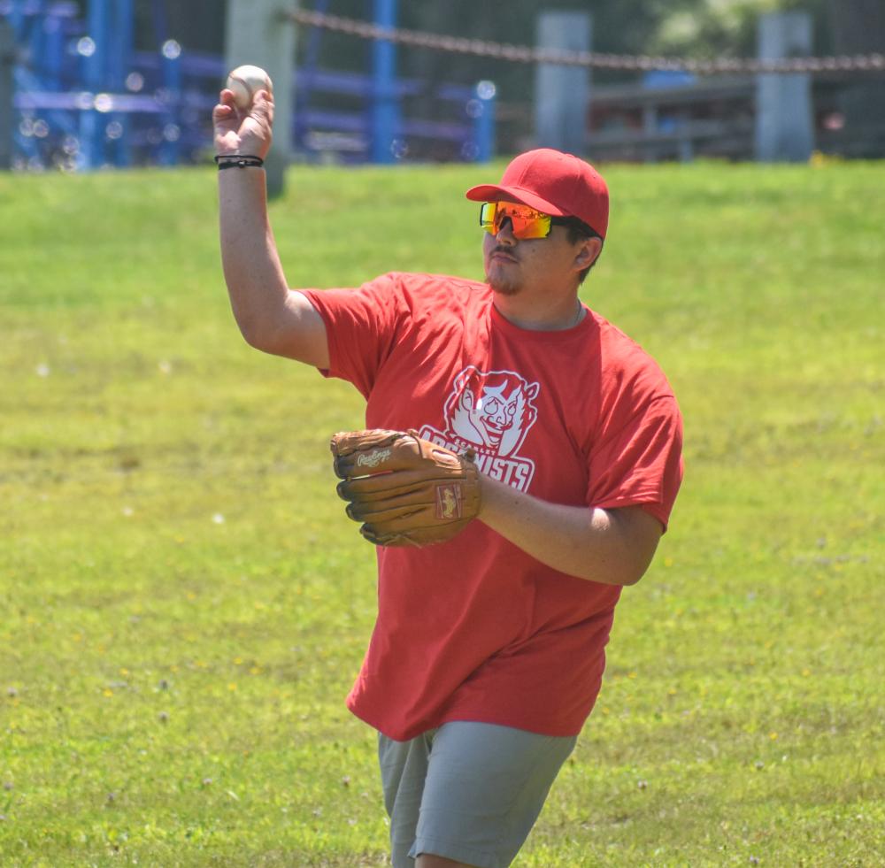 Hunter Shields warming up before the game.