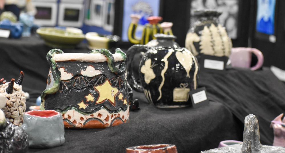 Lots of ceramic works were on display tables at the show.